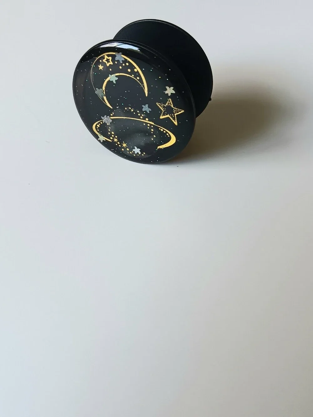 Black Celestial Phone Grip with Gold Star Accents